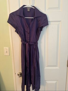 Ann Taylor Purple Shirtwaist Midi Dress with Tie Belt